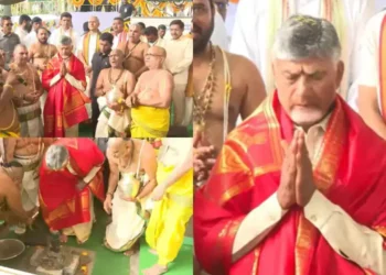 రాజధాని అమరావతిలో వెంకటేశ్వర స్వామి ఆలయం విస్తరణకు సీఎం చంద్రబాబు భూమిపూజ చేసారు