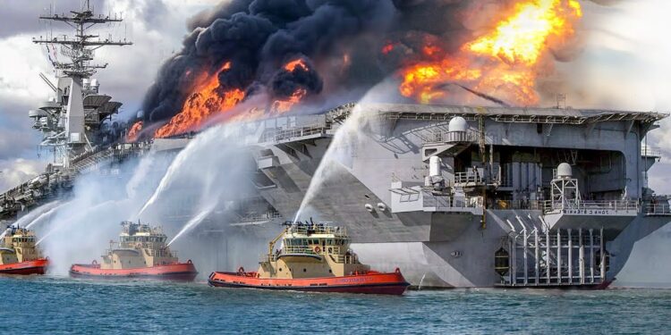 అమెరికా యుద్ధ నౌకలో అగ్నిప్రమాదం… వందలాది సైనికులు అస్వస్థత