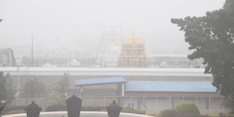 శ్రీవారి ఆలయ పరిసరాల్లో పొగమంచు సందడి