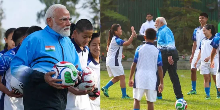 సిక్కింలో ఫుట్‌బాల్‌ ఆడిన ప్రధాని నరేంద్ర మోదీ