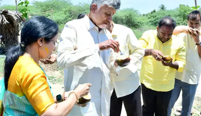 రోడ్డు పక్కన ఆగి తాటి ముంజలు తిన్న సీఎం చంద్రబాబు దంపతులు