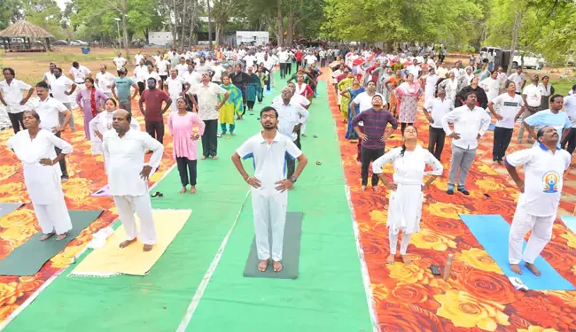 బాపట్లలో యోగాంధ్ర సందడి.. కలెక్టర్ వినోద్ కుమార్తో కలిసి యోగాసనాలు 1 బాపట్లలో యోగాంధ్ర సందడి.. కలెక్టర్ వినోద్ కుమార్తో కలిసి యోగాసనాలు