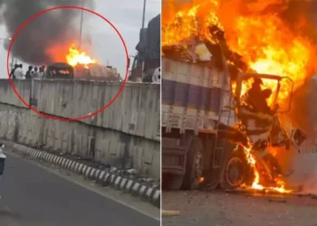 పల్నాడులో ఘోర రోడ్డు ప్రమాదం.. రెండు లారీలు ఢీకొని మంటలు