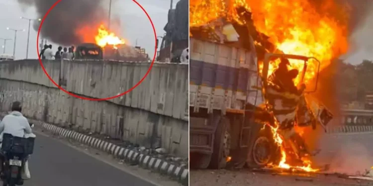 పల్నాడులో ఘోర రోడ్డు ప్రమాదం.. రెండు లారీలు ఢీకొని మంటలు