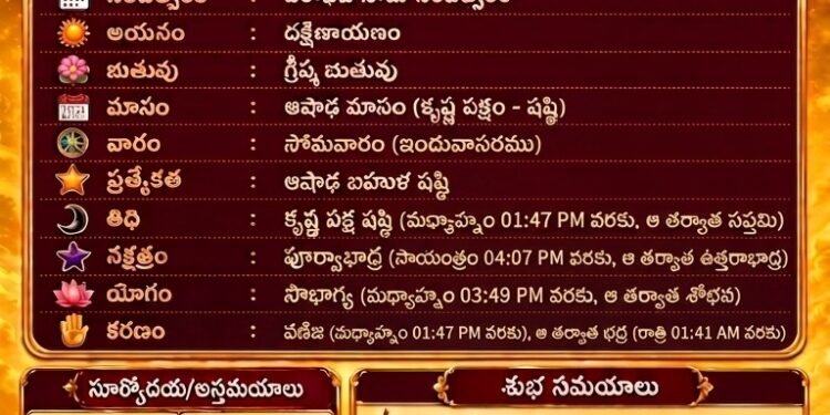పంచాంగం: 6 జులై 2026 (సోమవారం)