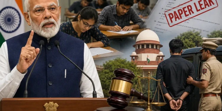 పేపర్ లీక్లపై కఠిన చర్యలు.. విచారణకు ఫాస్ట్ట్రాక్ కోర్టులు: ప్రధాని మోదీ 1 పేపర్ లీక్లపై కఠిన చర్యలు.. విచారణకు ఫాస్ట్ట్రాక్ కోర్టులు: ప్రధాని మోదీ