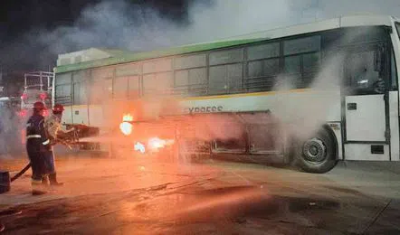కరీంనగర్ రెండో డిపోలో ఎలక్ట్రిక్ ఎక్స్ప్రెస్ బస్సు దగ్ధం