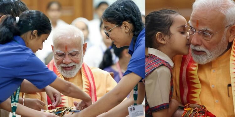 రాఖీ పౌర్ణమి వేళ.. చిన్నారులతో ప్రధాని మోదీ సందడి 1 రాఖీ పౌర్ణమి వేళ.. చిన్నారులతో ప్రధాని మోదీ సందడి