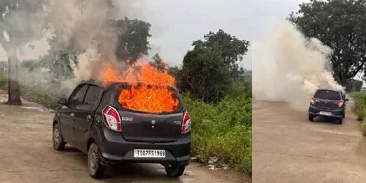 కారులో చెలరేగిన మంటలు.. వ్యక్తి సజీవదహనం
