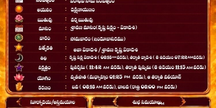 పంచాంగం: 7 సెప్టెంబర్ 2026 (సోమవారం)