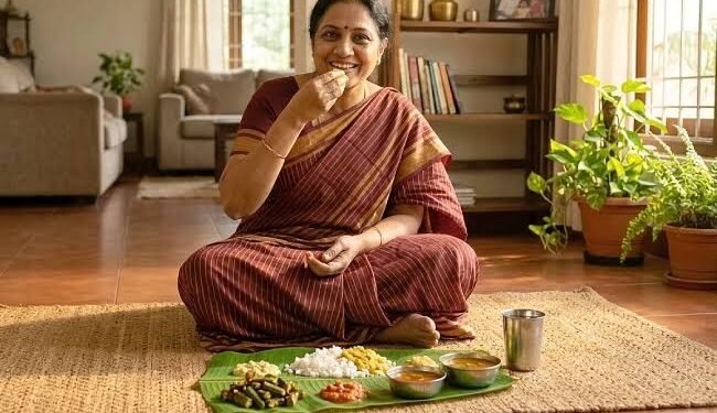 నేలపై కూర్చొని భోజనం చేస్తే.. ఈ ఆరోగ్య ప్రయోజనాలు మీ సొంతం! 1 నేలపై కూర్చొని భోజనం చేస్తే.. ఈ ఆరోగ్య ప్రయోజనాలు మీ సొంతం!